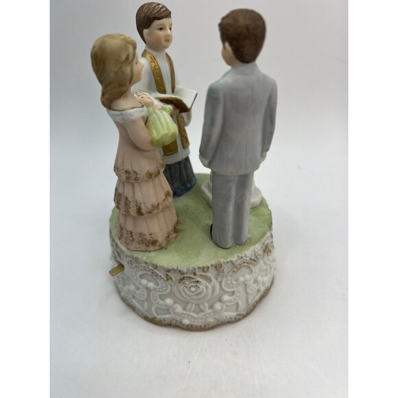 Lefton China Music Box Baptism Figurine- Mom, Dad, Baby, Clergy, Plays The Lords - Picture 7 of 11